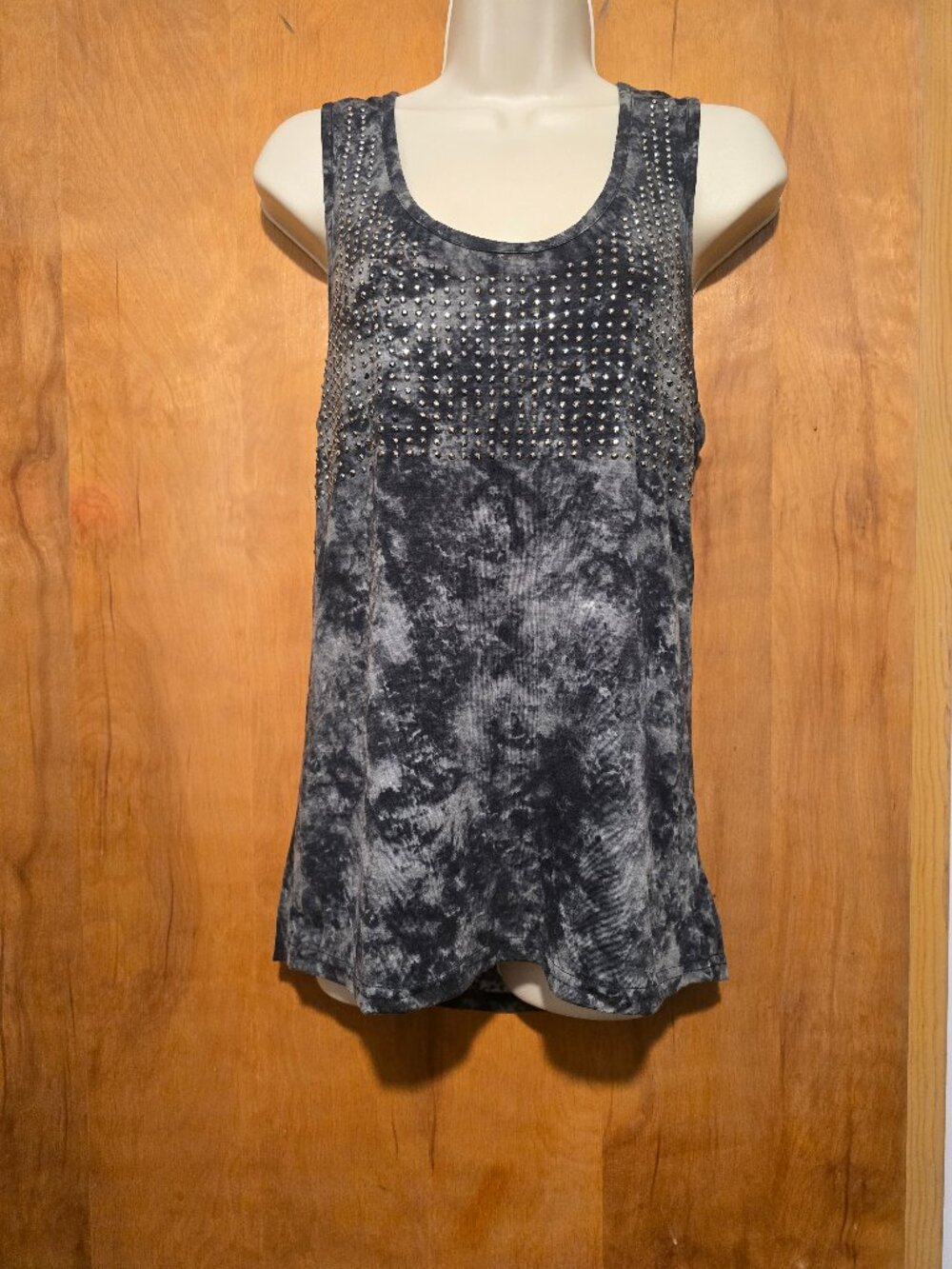 Rue 21 Black and Gray Tie-Dye Studded Racerback Tank top Size M